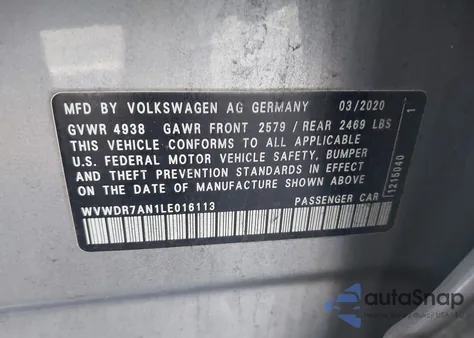 2020 Volkswagen Arteon 2.0T Sel z USA, uszkodzony, nr VIN WVWDR7AN1LE016113